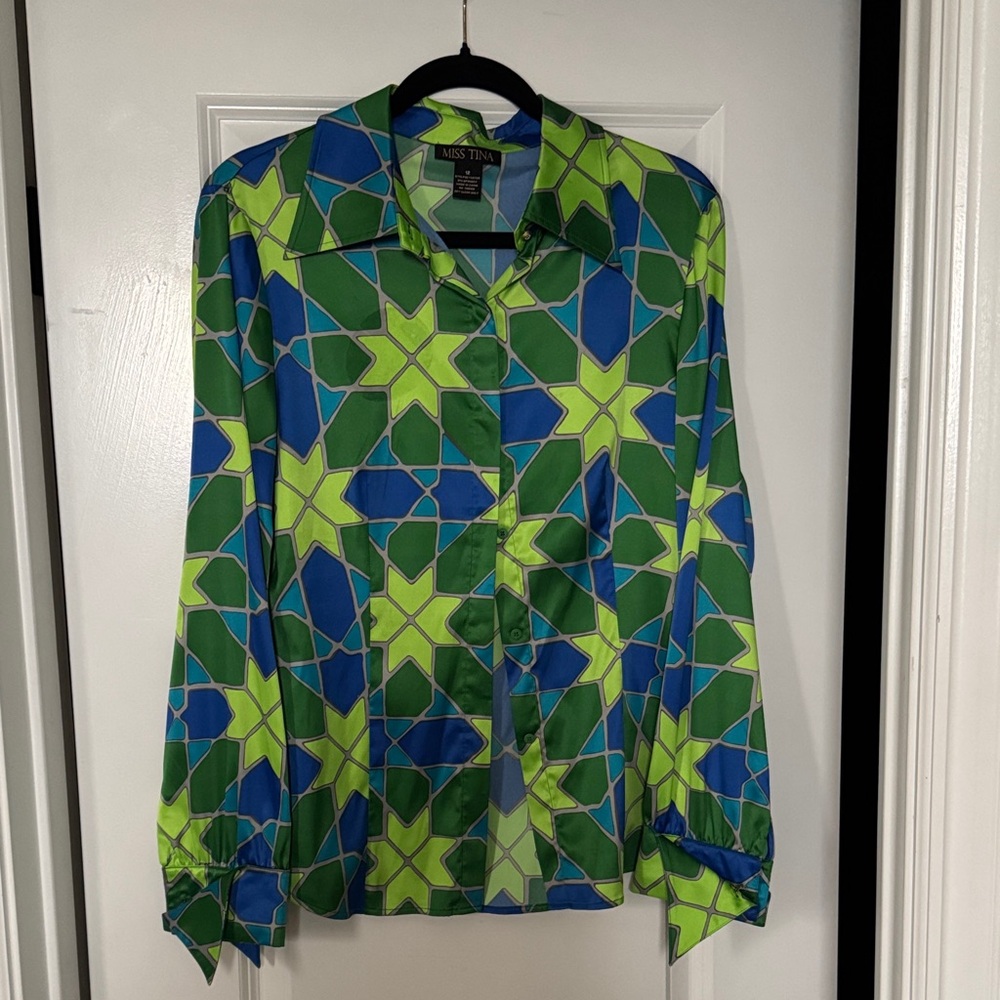 Miss Tina Green and Blue Geometric Men's Shirt